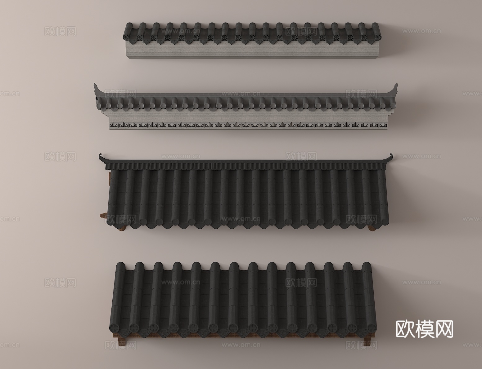 中式屋檐 屋顶 瓦片 屋脊 飞檐3d模型