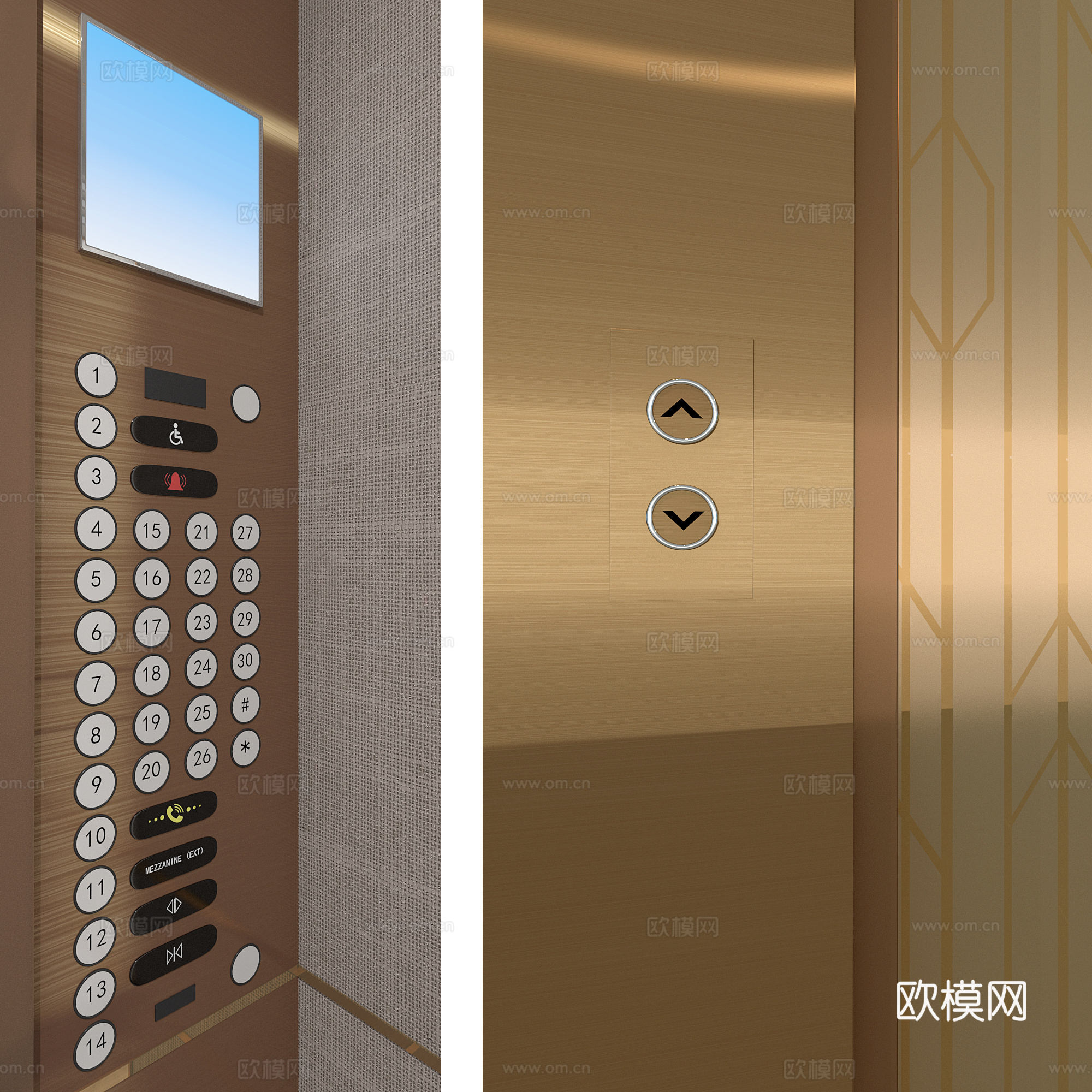 新中式轻奢电梯轿厢3d模型