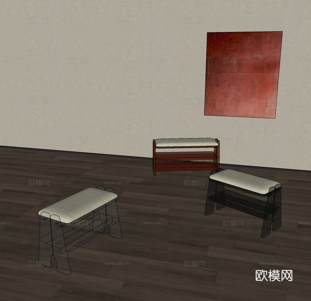 现代亚克力换鞋凳 现代玄关小凳子 简约入户穿鞋凳 创意凳子su模型