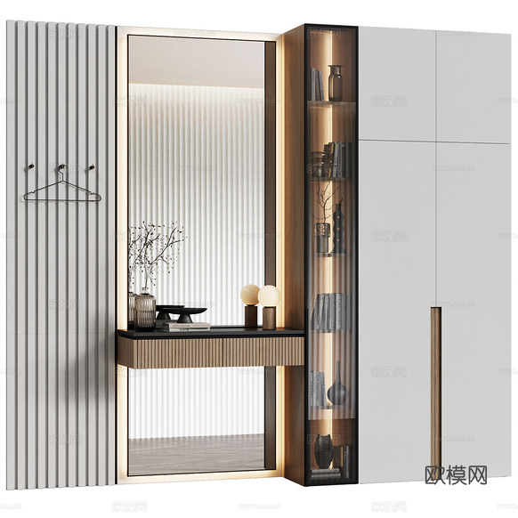 现代极简衣柜梳妆台3d模型下载(渲染图3)