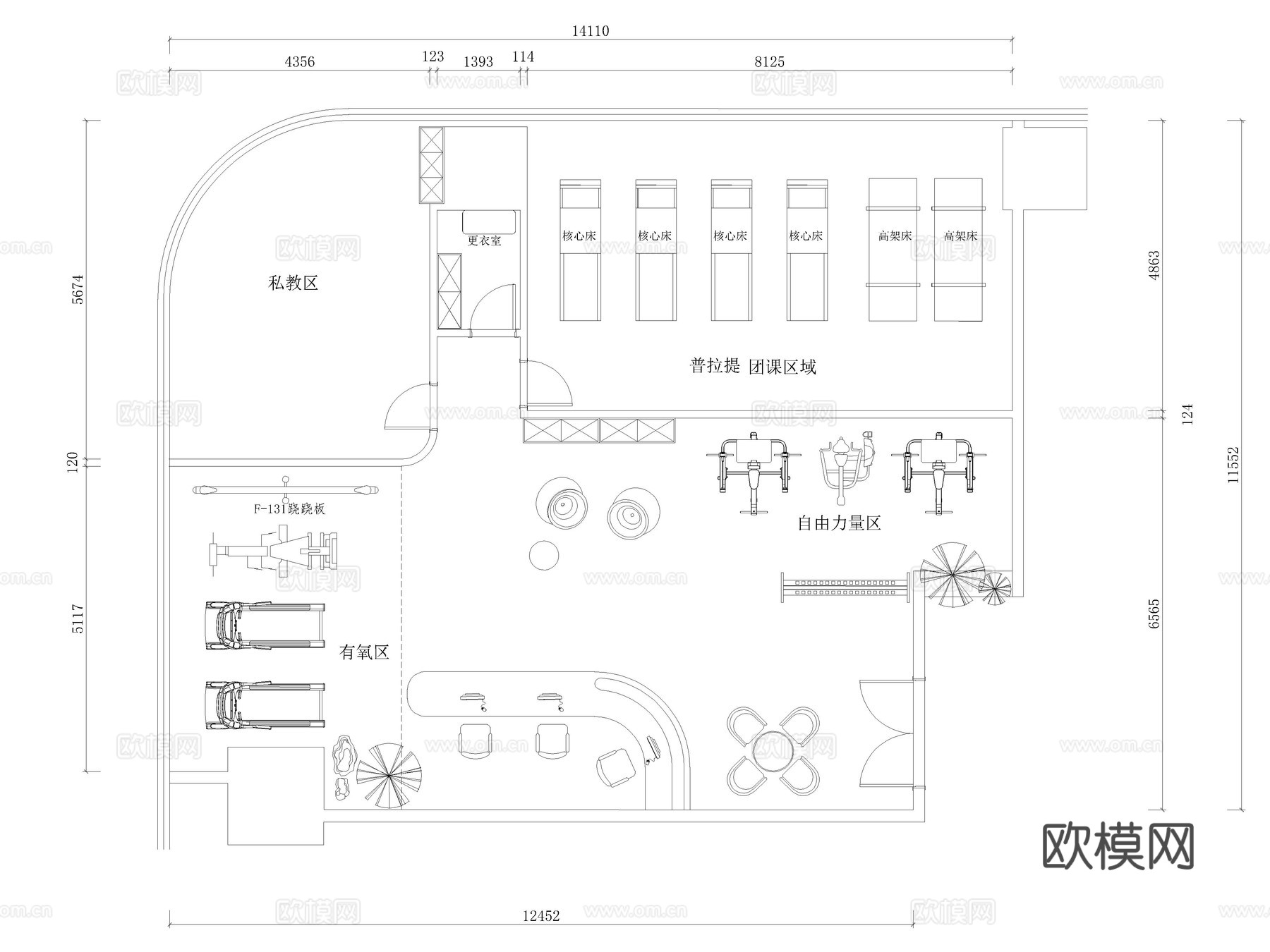 15套瑜伽馆舞蹈室普拉提馆CAD图纸cad施工图