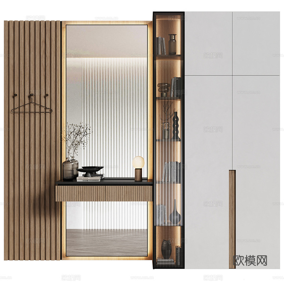现代极简衣柜梳妆台3d模型下载(渲染图4)