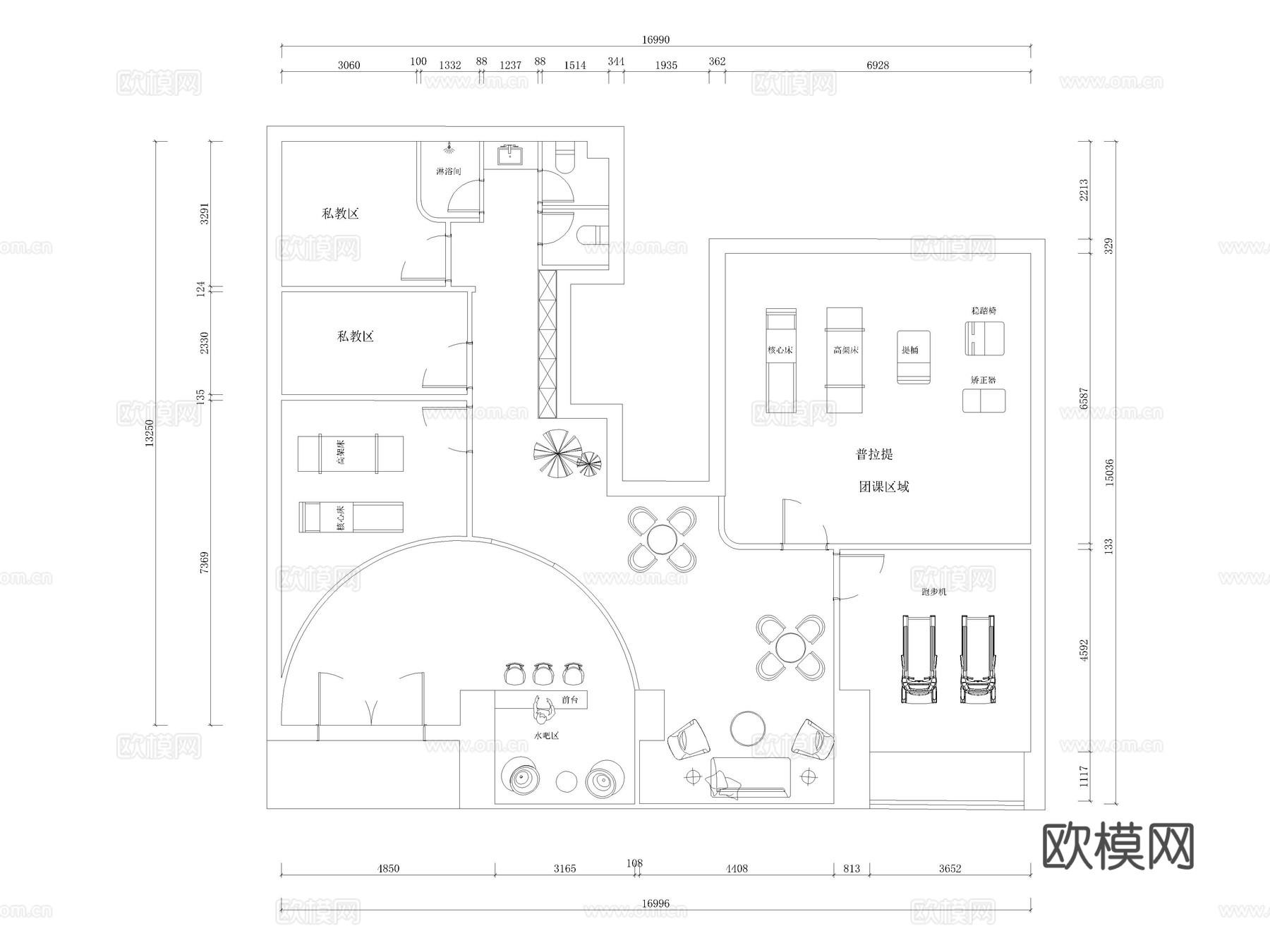 15套瑜伽馆舞蹈室普拉提馆CAD图纸cad施工图