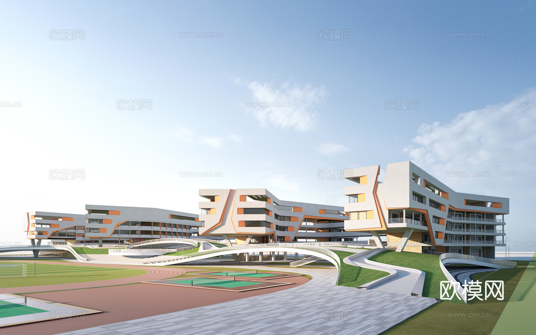 现代学校建筑 教学楼建筑 中小学建筑 行政楼 办公楼su模型