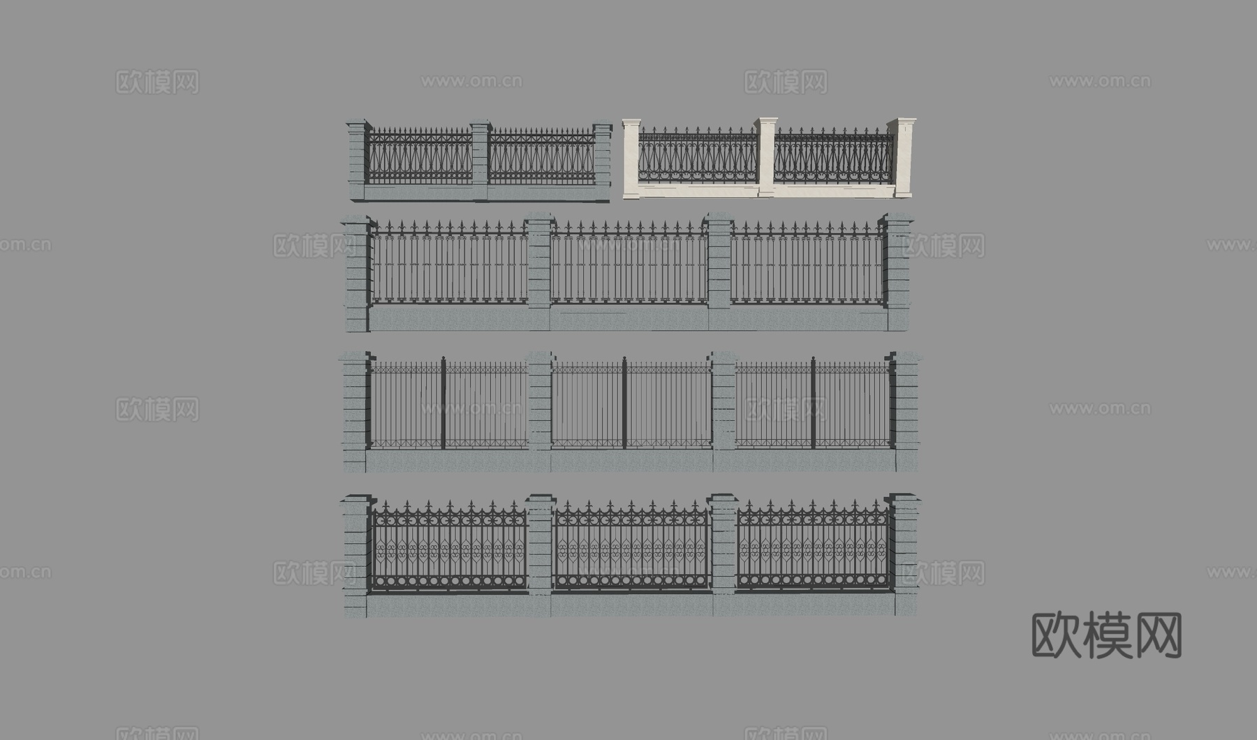 别墅铁艺围栏护栏 防护栏隔离栏围墙su模型
