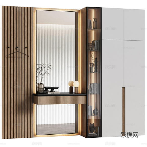 现代极简衣柜梳妆台3d模型下载(渲染图1)