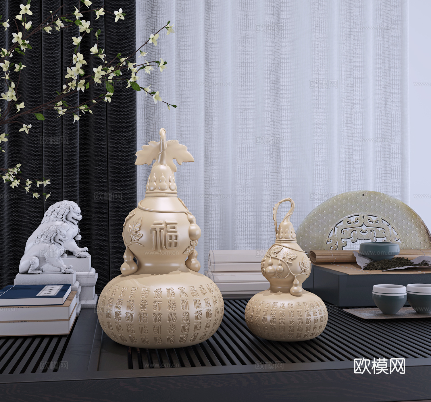 现代新中式百福葫芦雕塑艺术摆件3d模型