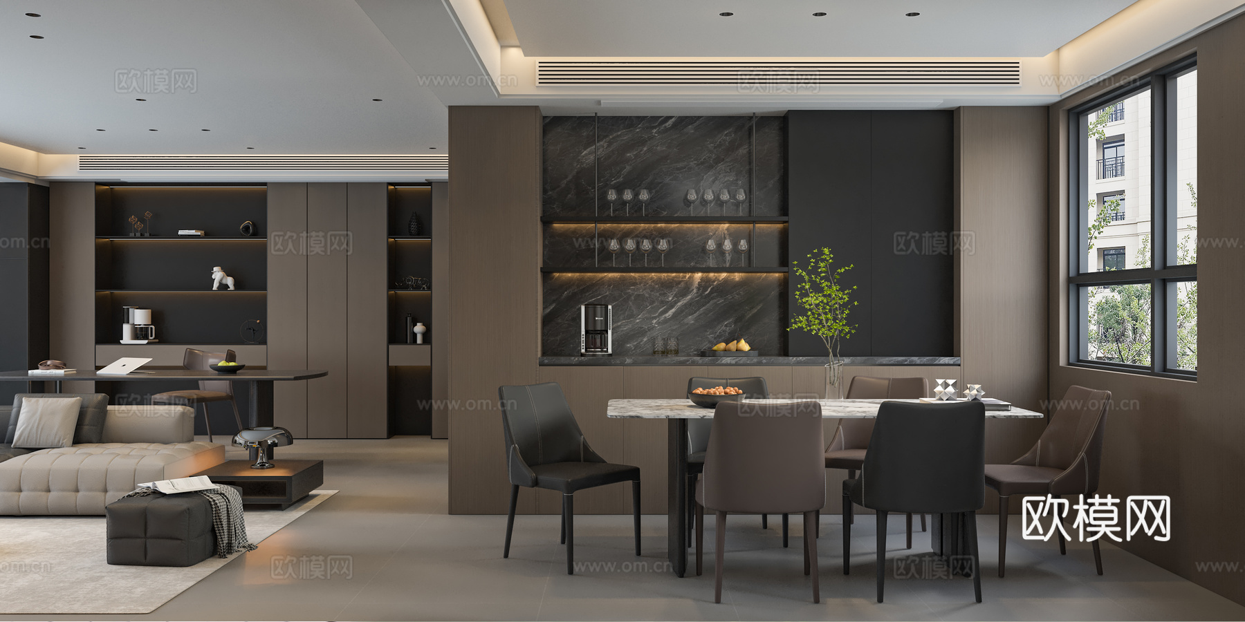 现代意式极简客餐厅3d模型