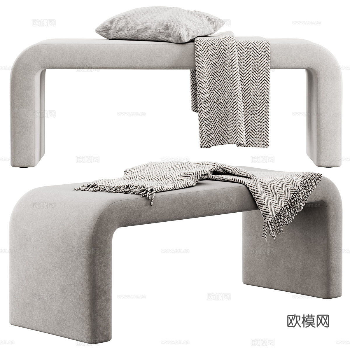 现代布艺长凳 条凳 床尾凳3d模型