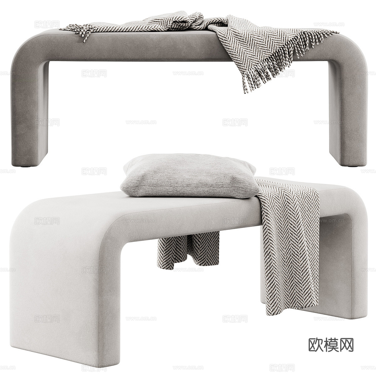 现代布艺长凳 条凳 床尾凳3d模型