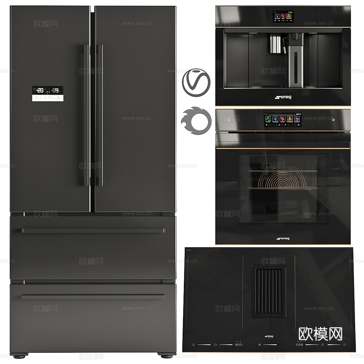 家电组合 大冰箱 冰箱 直饮机 烤箱 微波炉 灶台 无烟灶3d模型