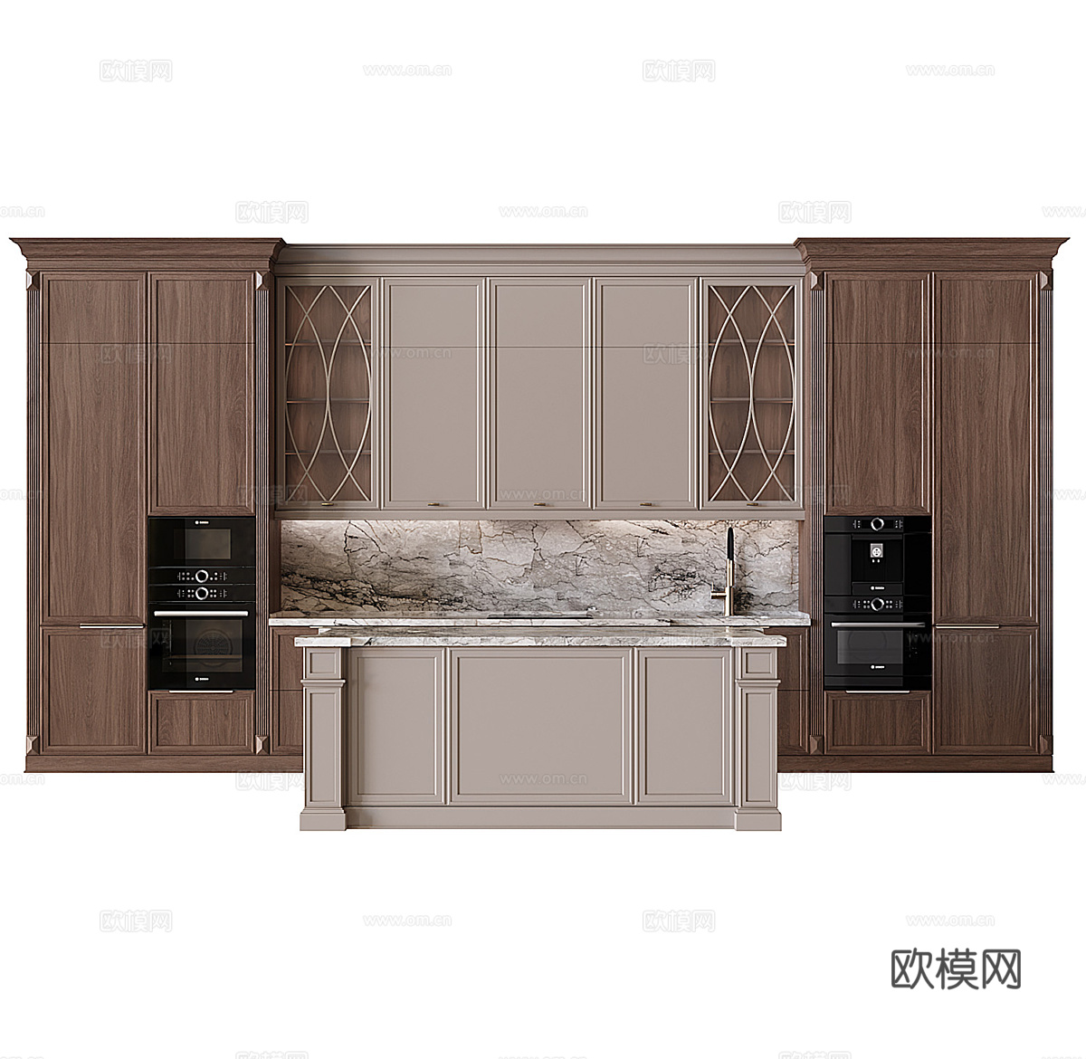 中古厨房 开放式厨房 厨房岛台 橱柜 厨房用品 厨房电器 烤3d模型
