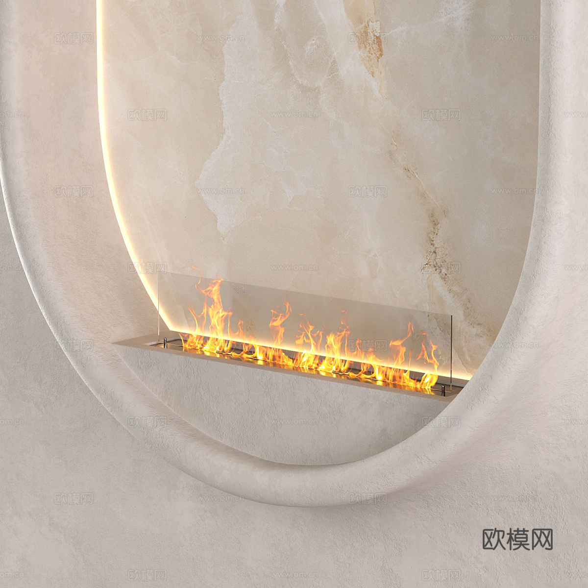 现代奶油风壁炉3d模型