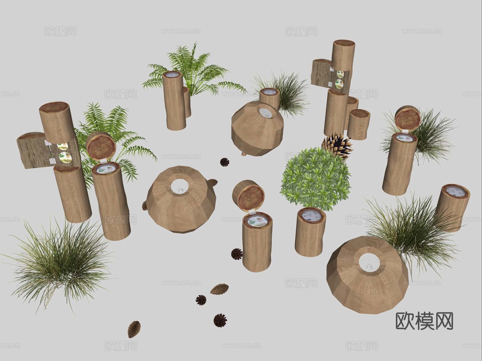 现代科普公园小品 特色科普装置 昆虫展台 树桩科普互动装置su模型