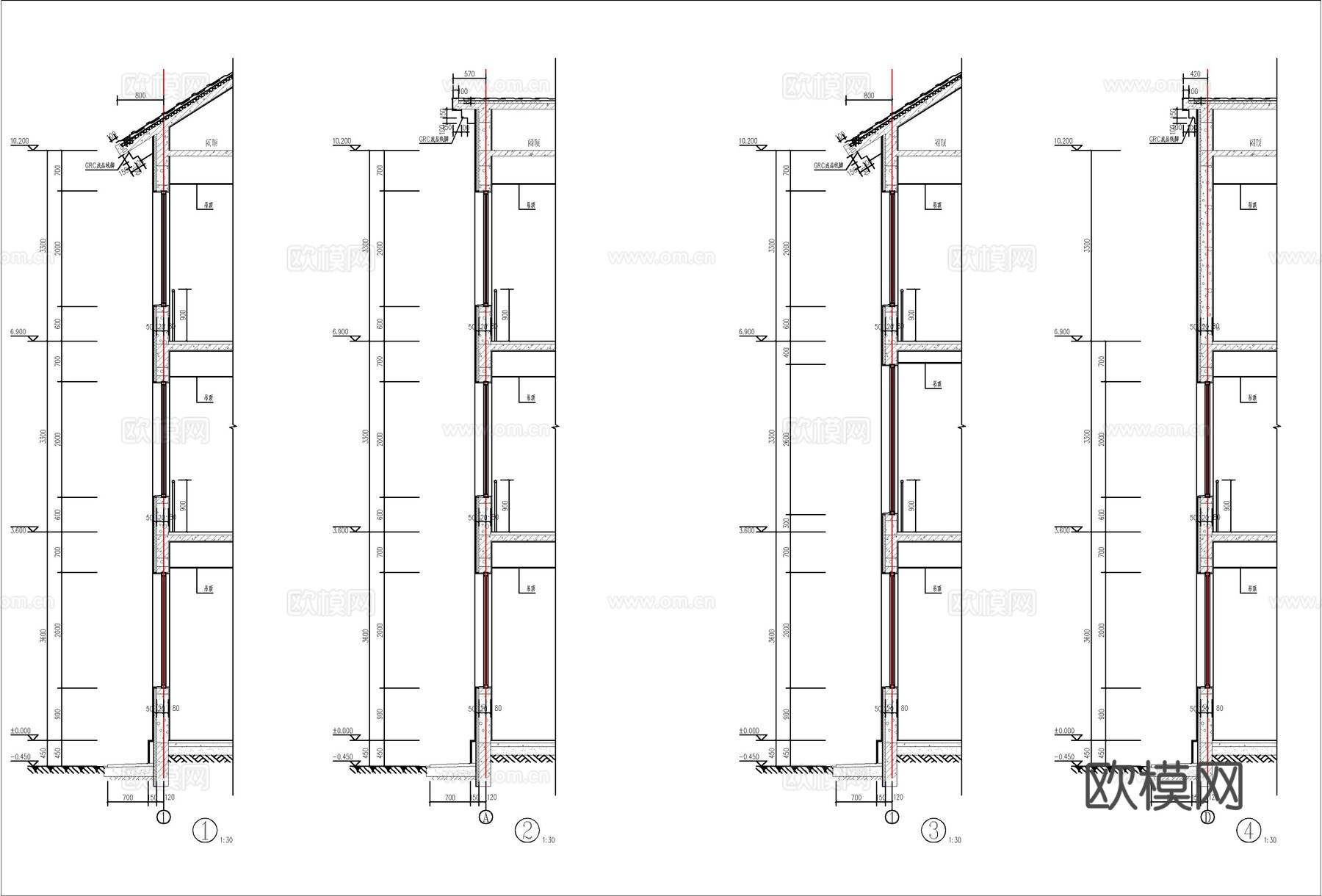 现代新中式三层自建房、别墅建筑设计cad施工图