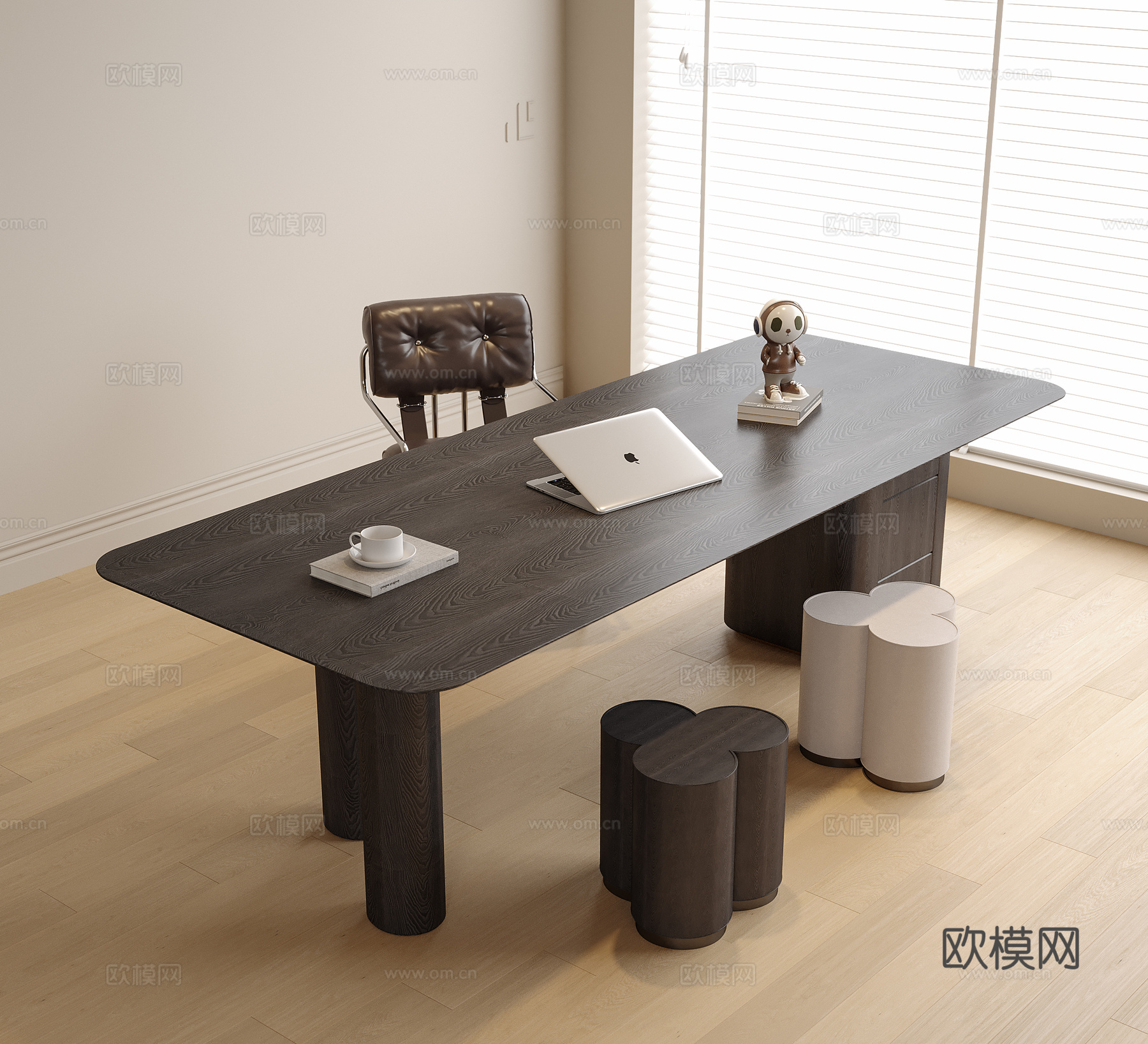 现代书桌椅 书桌 书椅 凳子3d模型