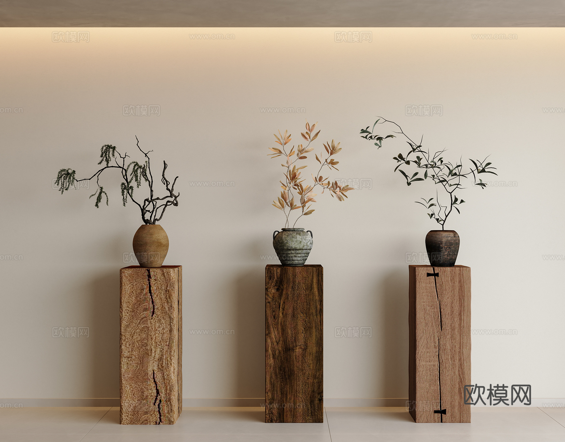 中古侘寂绿植摆件 干枝摆件 干枝盆栽 中古风盆栽摆件 侘寂风su模型