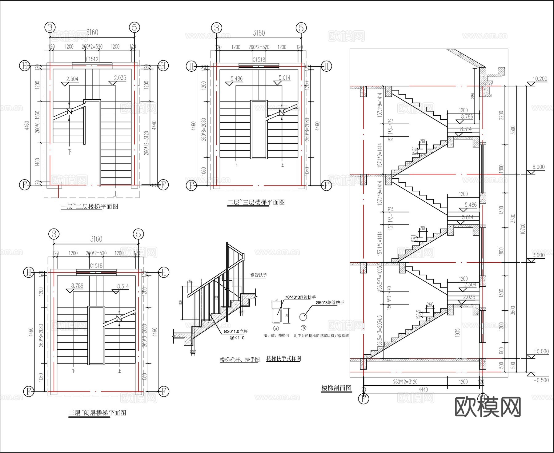现代新中式三层自建房、别墅建筑设计cad施工图