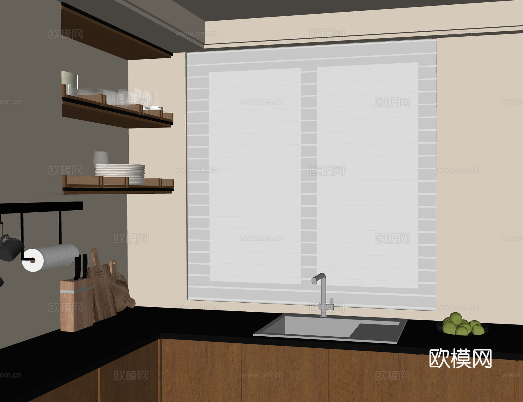 现代厨房窗帘 香格里拉 梦幻帘 百叶帘su模型