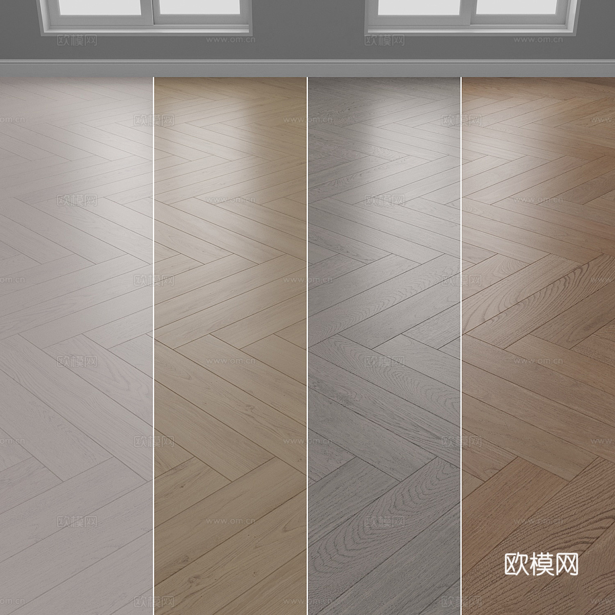 现代奶油风拼花木地板3d模型