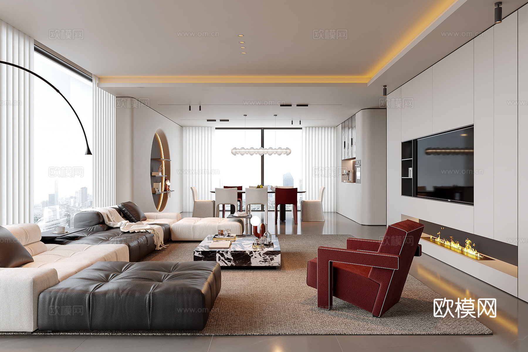 现代客厅 客餐厅 沙发茶几 餐桌椅su模型