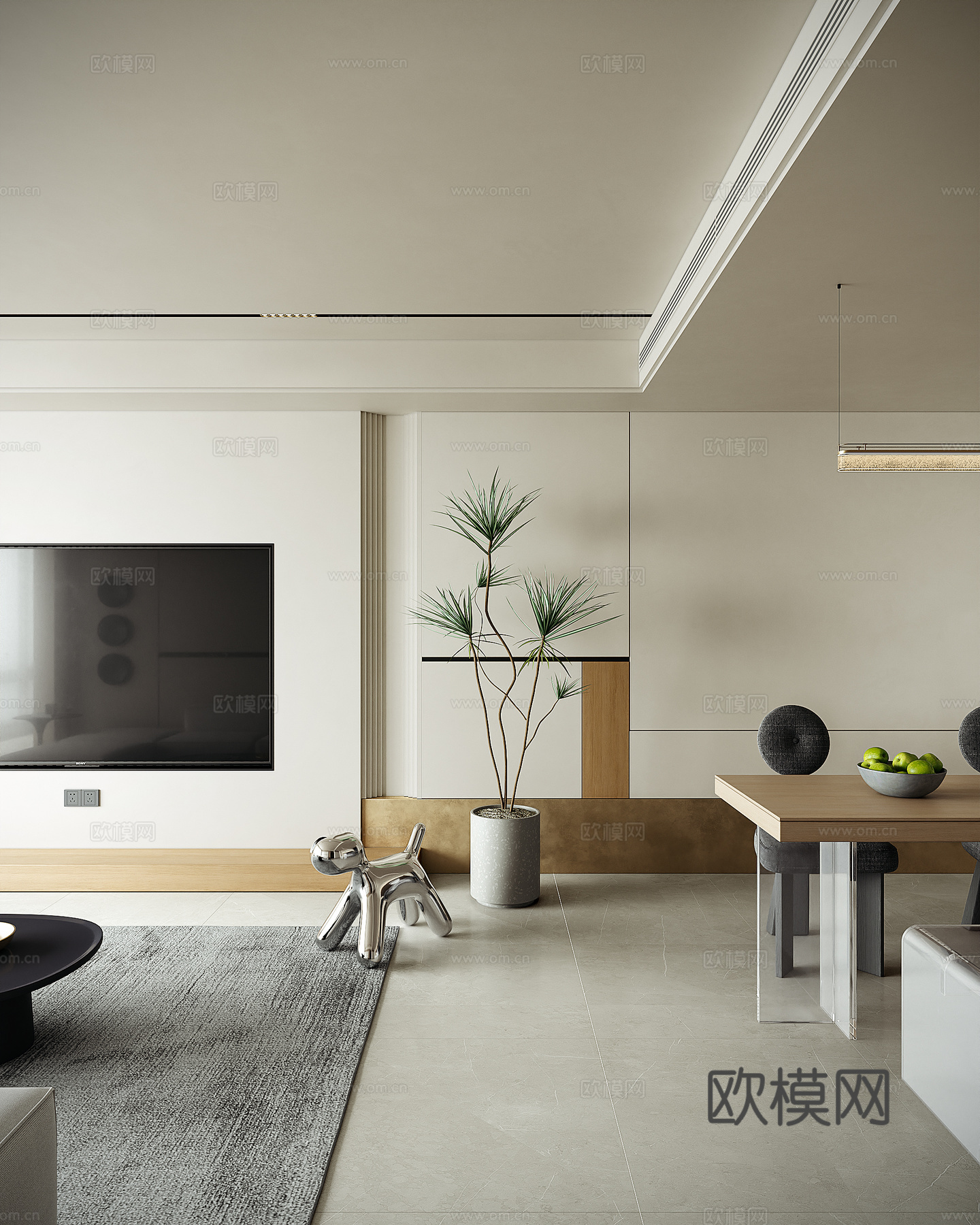 现代一体式客餐厅3d模型
