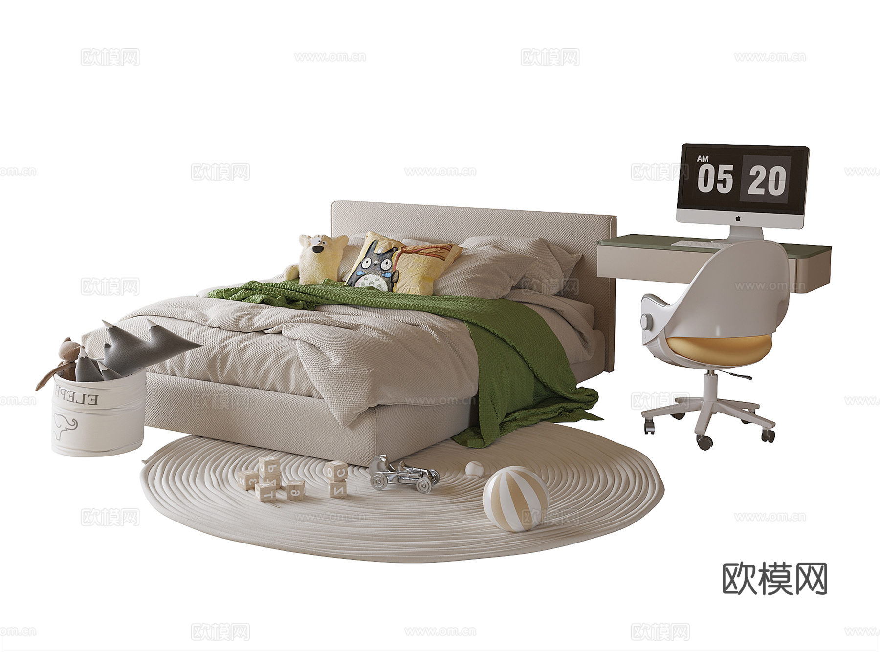 现代儿童床 儿童书桌椅3d模型