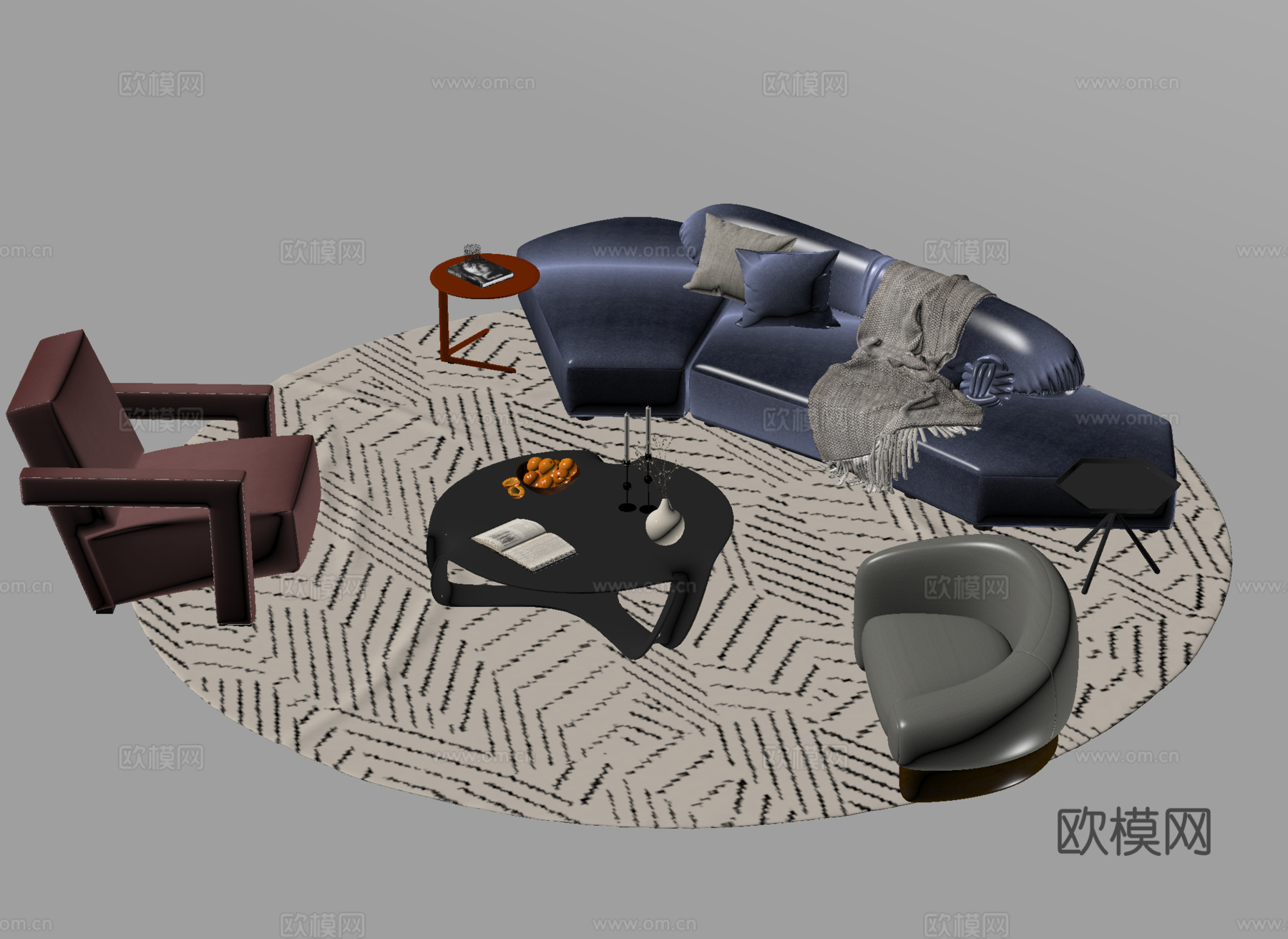 组合沙发 沙发椅 茶几su模型