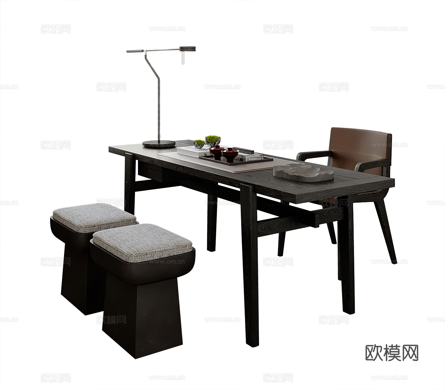 现代书桌椅组合3d模型