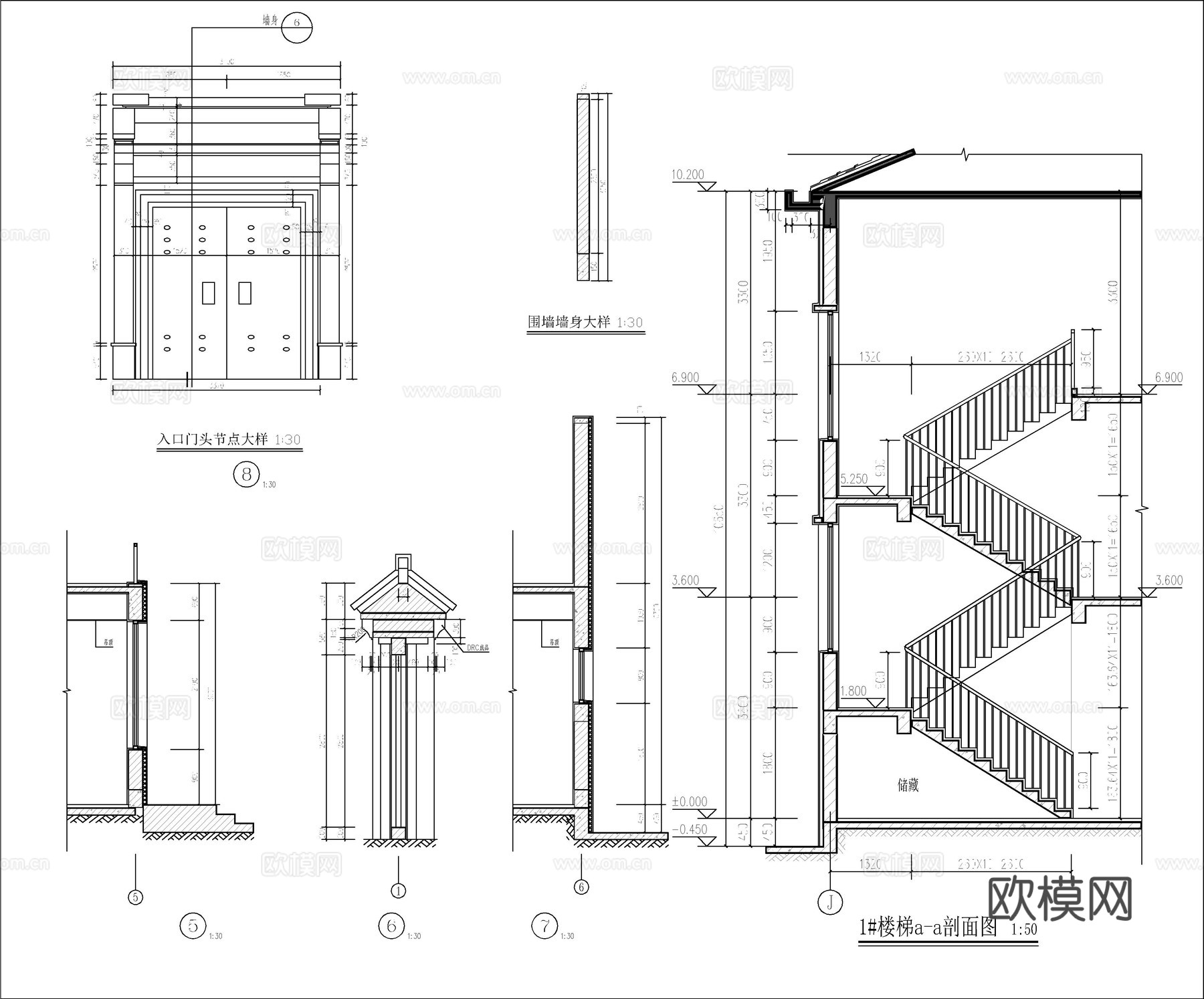 现代新中式三层自建房、别墅建筑设计cad施工图