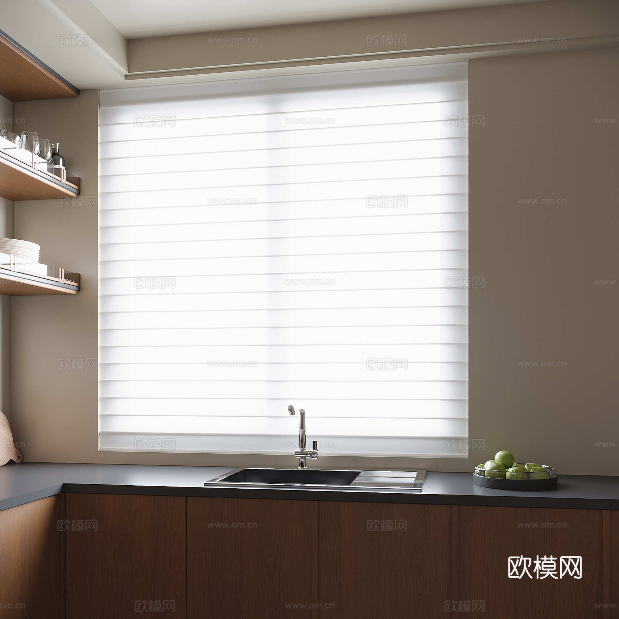 现代厨房窗帘 香格里拉 梦幻帘 百叶帘su模型
