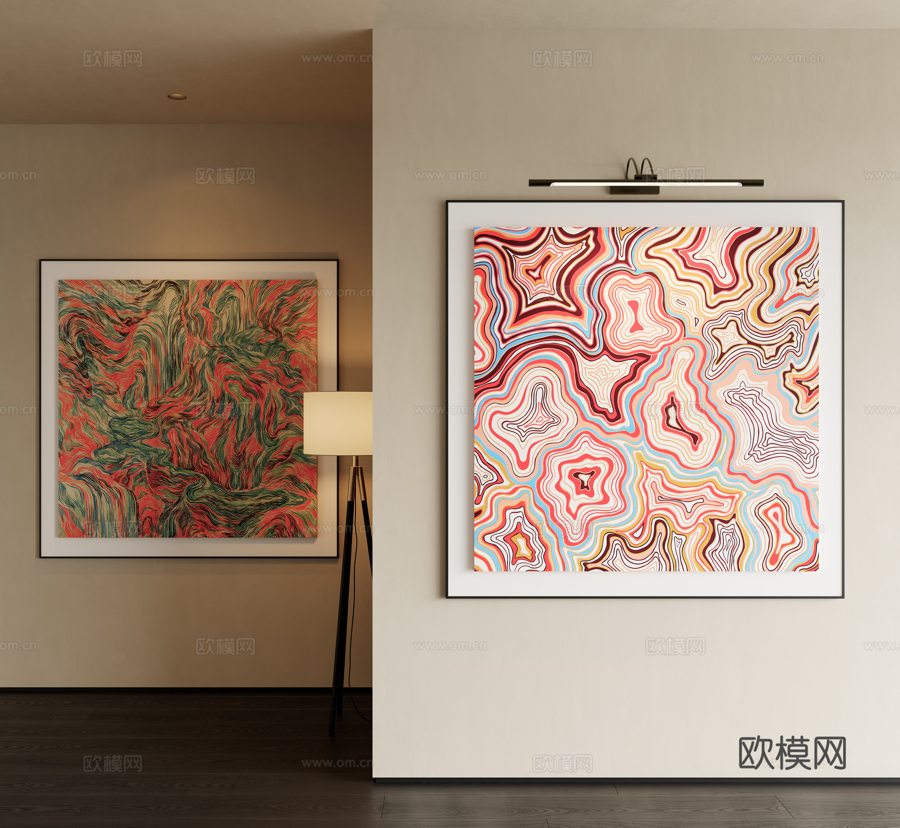 现代极简抽象画 年轮挂画 玄关画 意式轻奢挂画 背景墙挂画3d模型