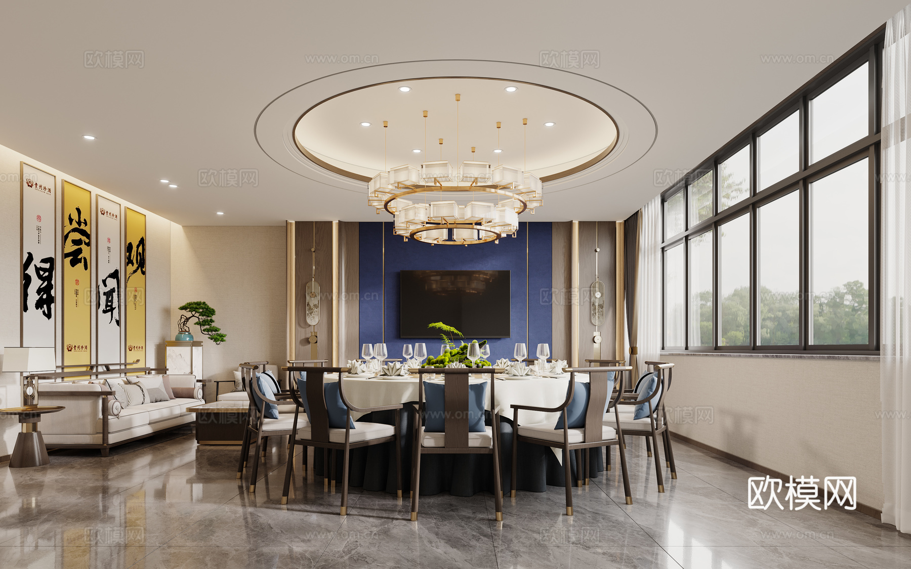 新中式包厢3d模型