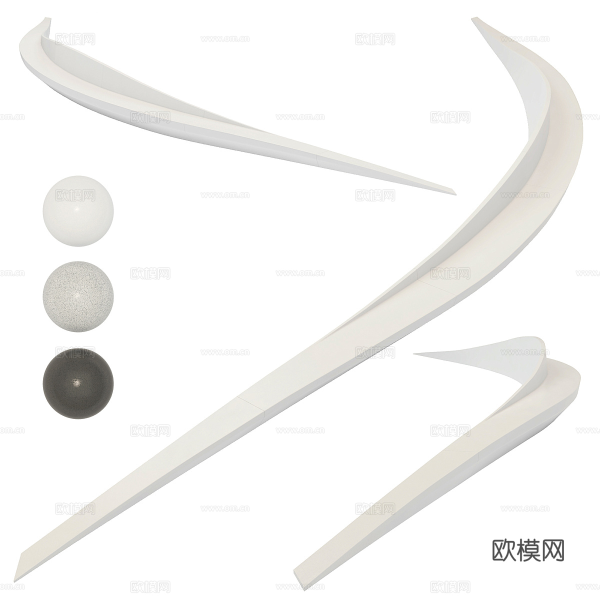 现代户外弧形长凳3d模型