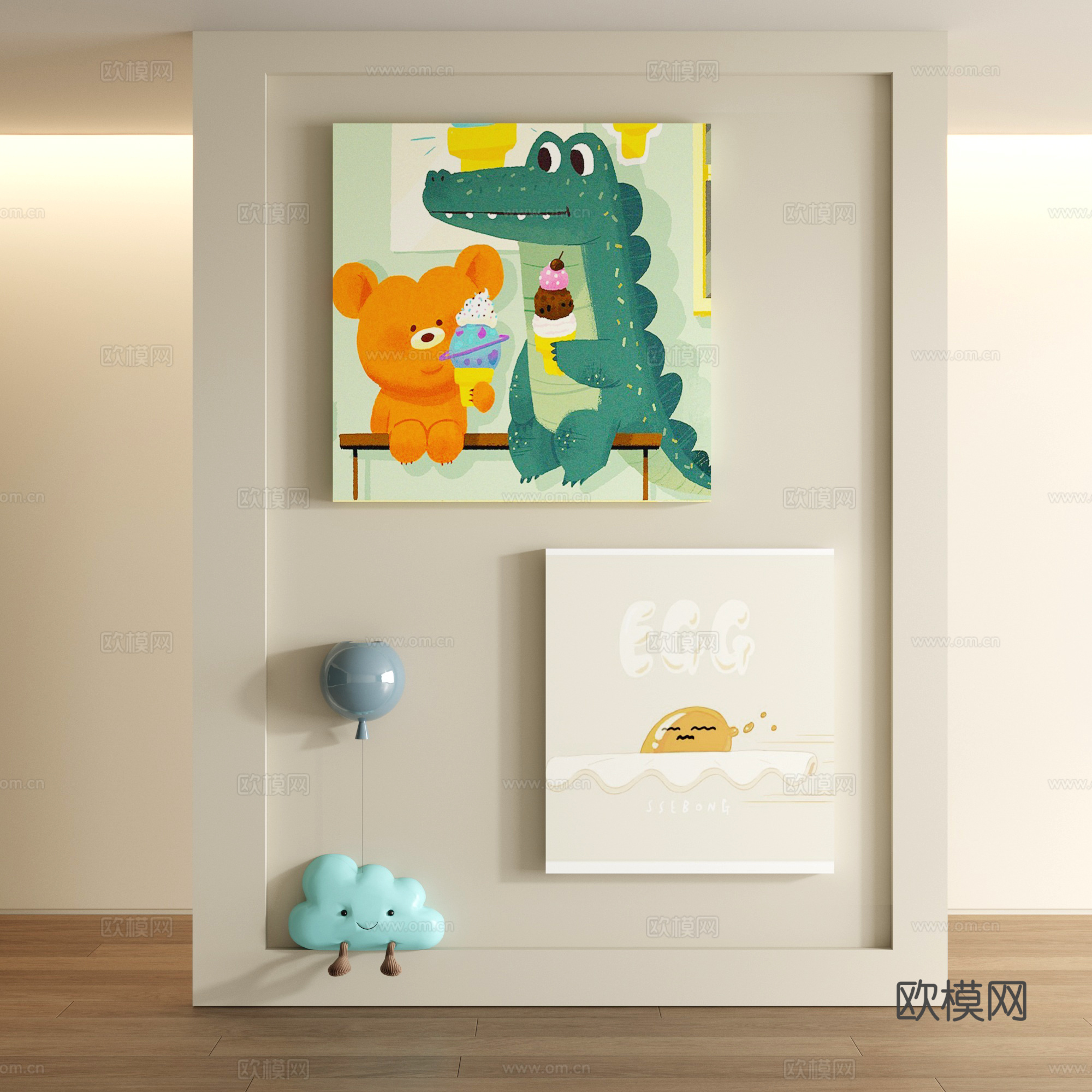 现代多巴胺卡通装饰画3d模型