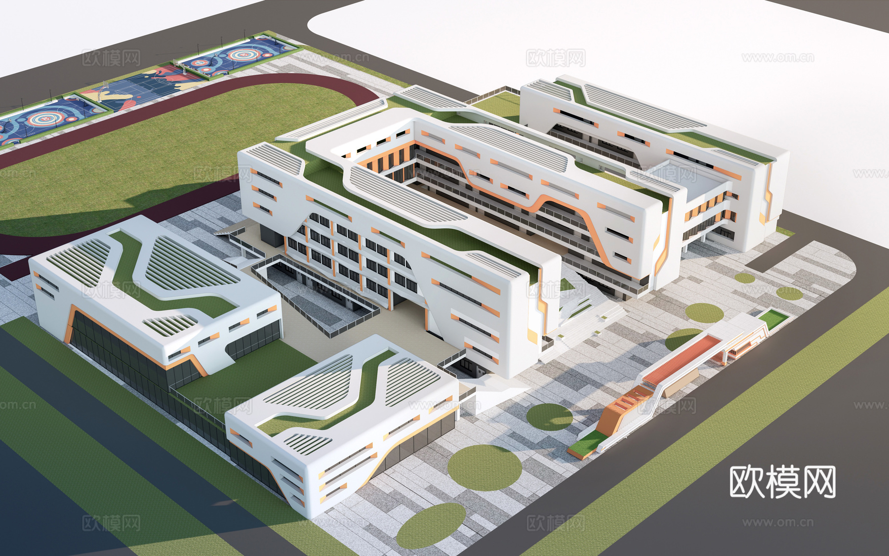 现代学校建筑 教学楼建筑 中小学建筑 行政楼 办公楼su模型