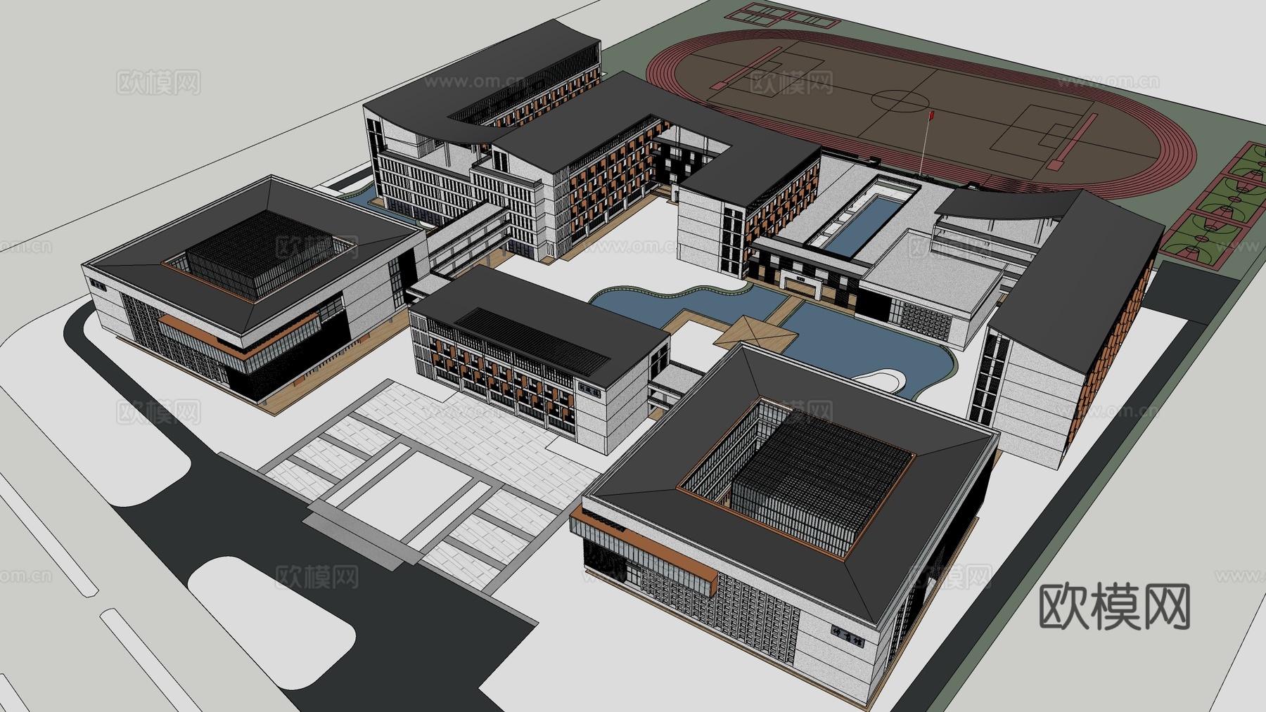 现代学校建筑 教学楼建筑 中小学建筑 行政楼 办公楼su模型
