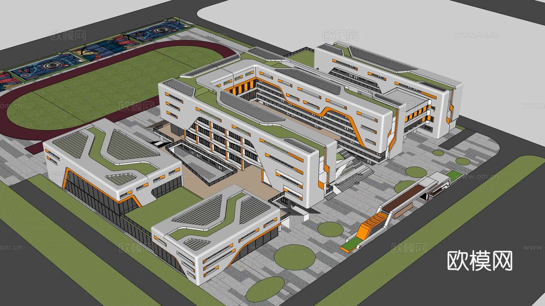 现代学校建筑 教学楼建筑 中小学建筑 行政楼 办公楼su模型
