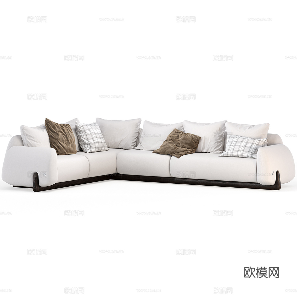现代奶油风布艺转角沙发3d模型