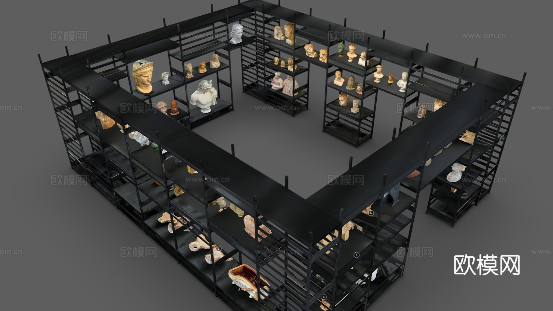 现代艺术摆件 欧式雕塑摆件 艺术展厅 展架3d模型
