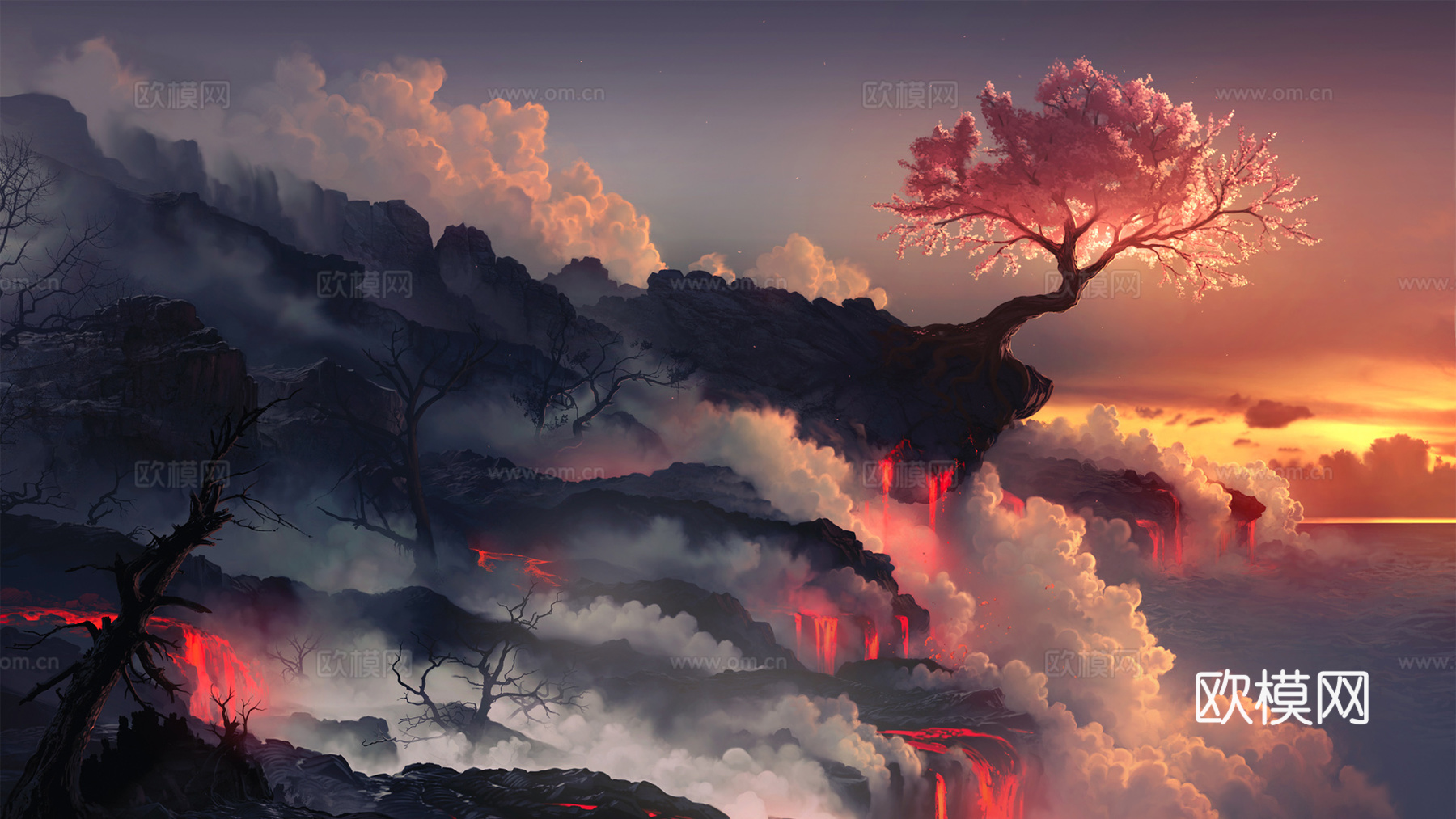 天空云火山树