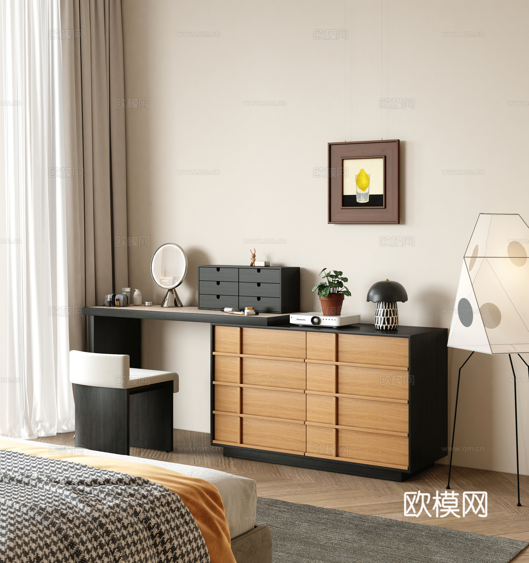 现代复古梳妆台 成品梳妆台 化妆桌3d模型