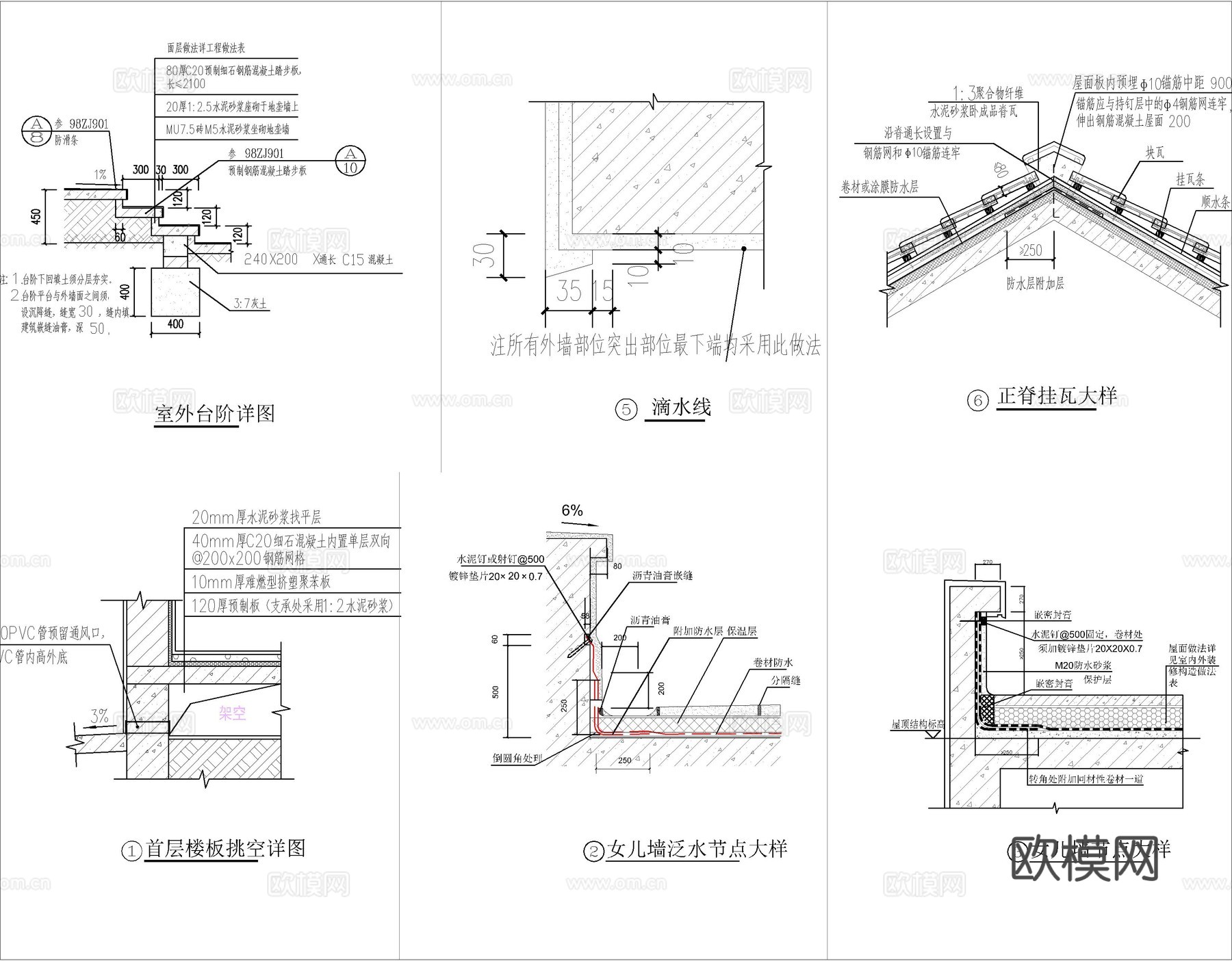 现代新中式三层自建房、别墅建筑设计cad施工图