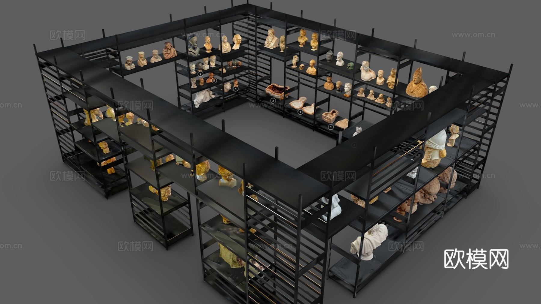 现代艺术摆件 欧式雕塑摆件 艺术展厅 展架3d模型