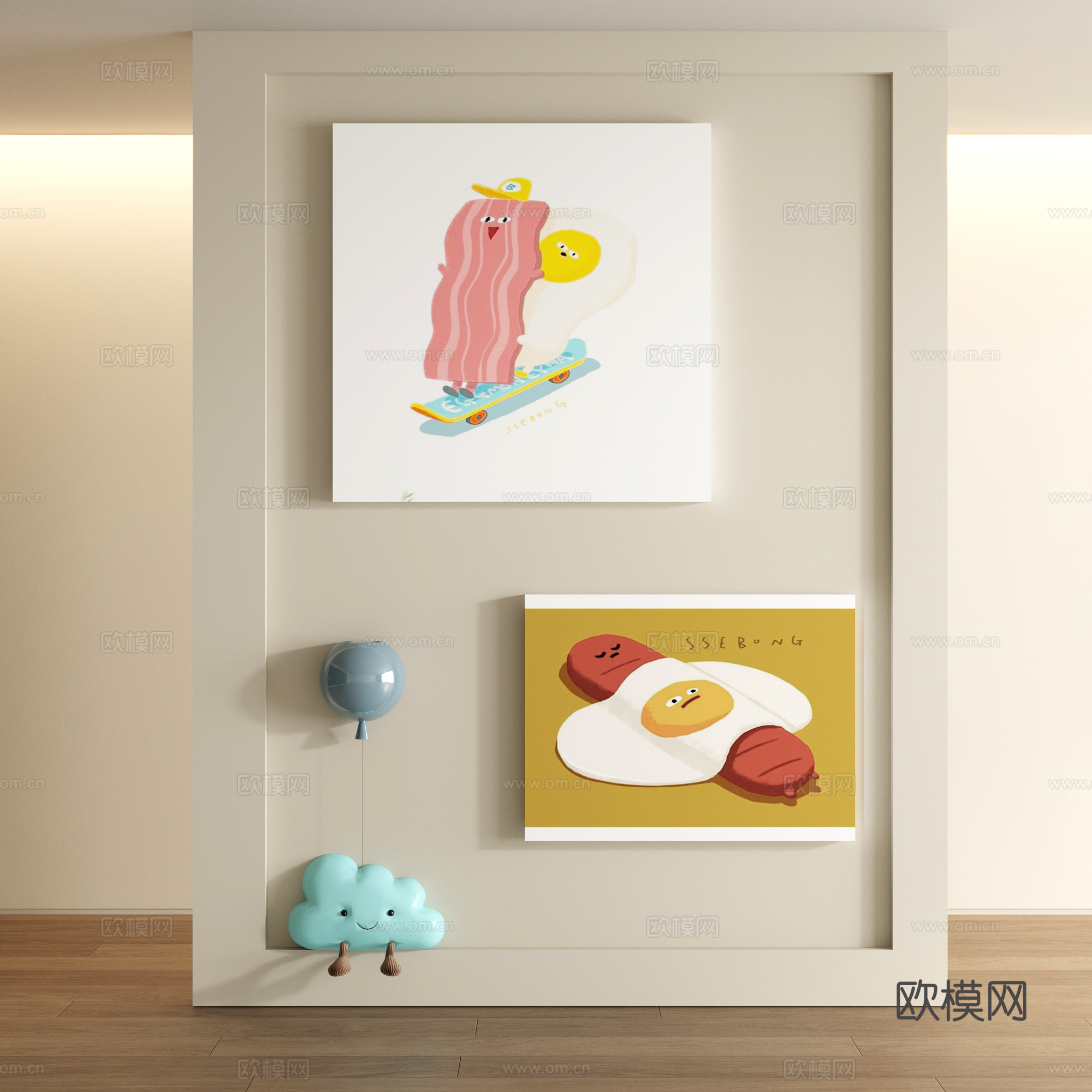 现代多巴胺卡通装饰画su模型