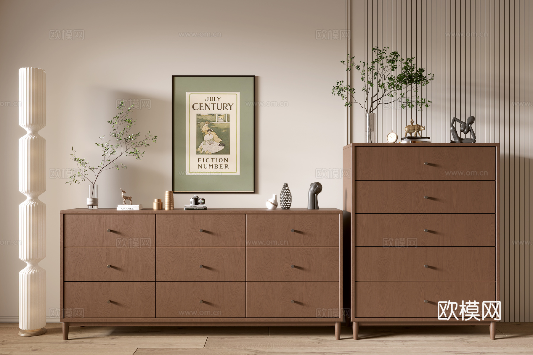 现代木纹柜 极简风柜子  整体柜 餐边柜 阳台柜 储物柜3d模型下载