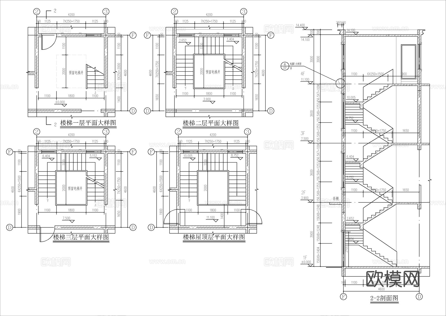 现代新中式三层自建房、别墅建筑设计cad施工图