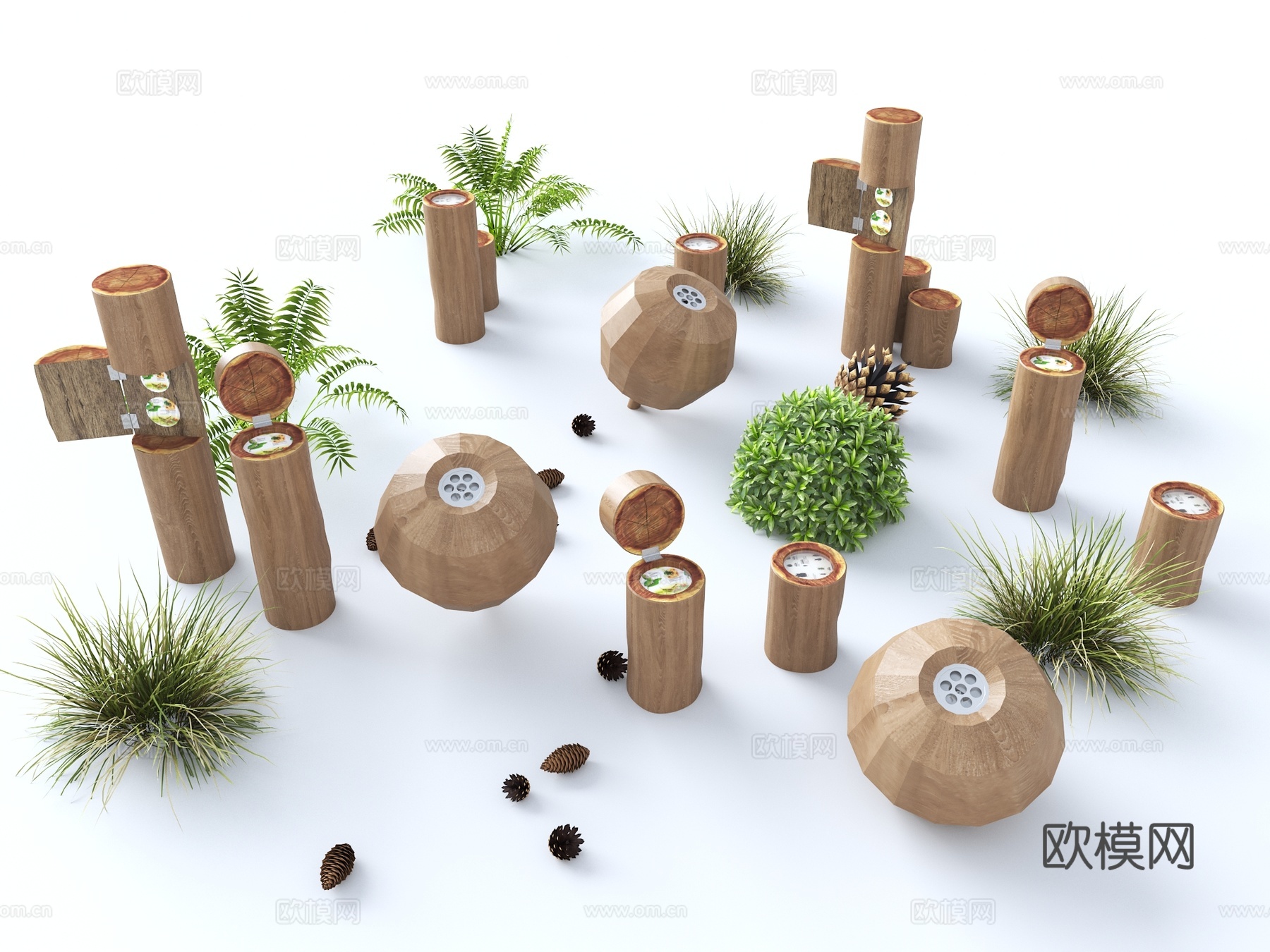现代科普公园小品 特色科普装置 昆虫展台 树桩科普互动装置su模型