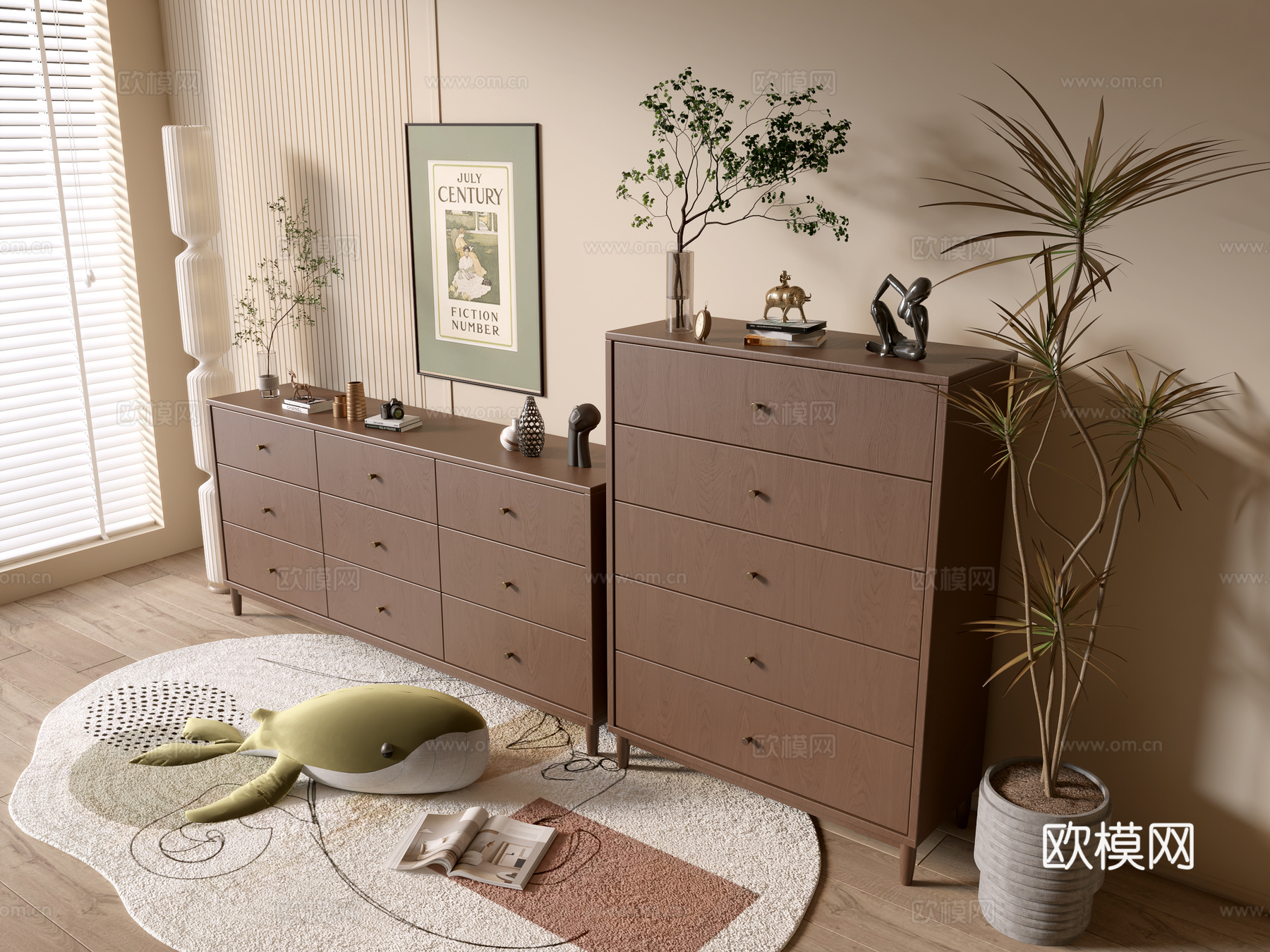 现代木纹柜 极简风柜子  整体柜 餐边柜 阳台柜 储物柜3d模型下载