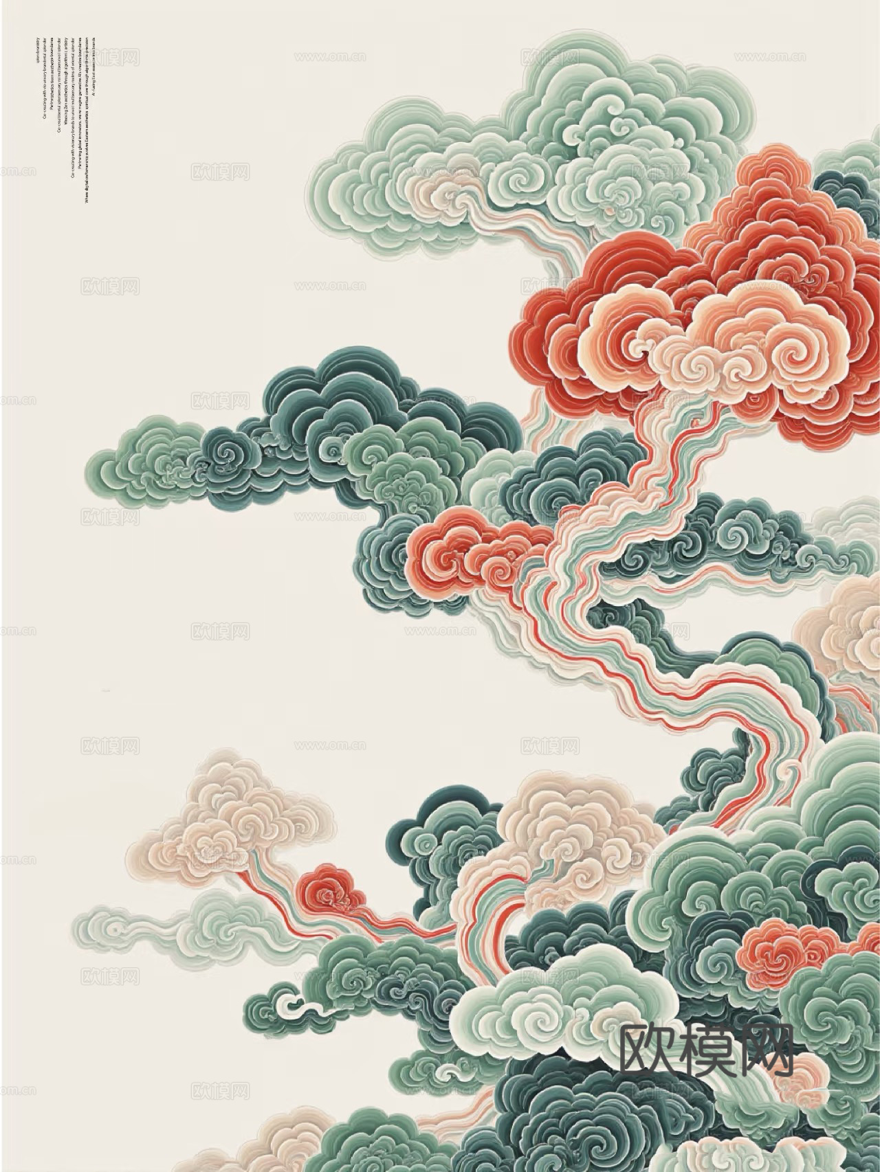 中式绿色抽象祥云装饰画